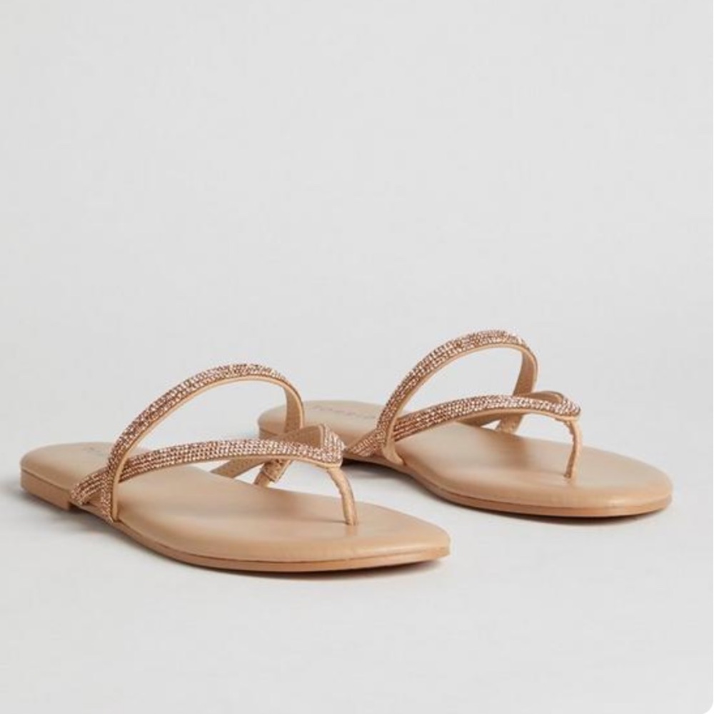 TORRID Embellished Jeweled Flip Flop Thong Wide Width Gold Sequin Sandals